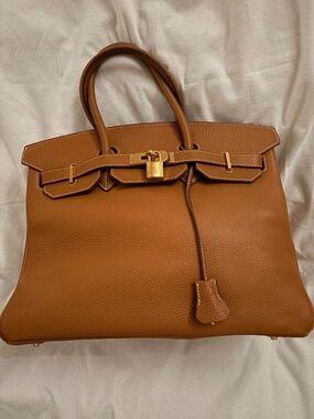 Hermes Birkin Bag Brown Togo with Gold Hardware 35 in Metallic